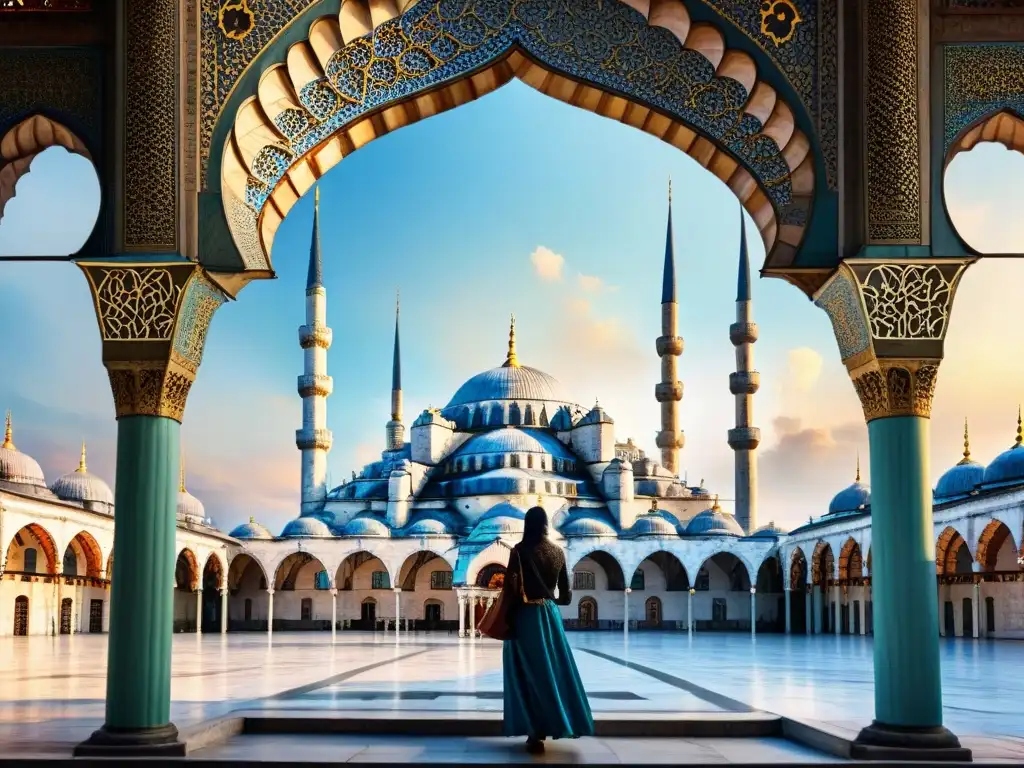 Una preciosa acuarela que muestra la belleza de la Mezquita Azul en Estambul