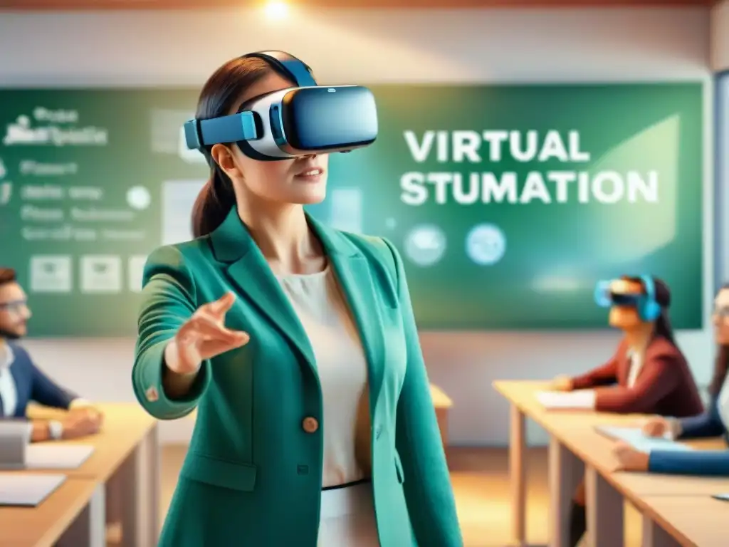 Un profesor seguro en un aula virtual, mejora su fluidez verbal con realidad virtual