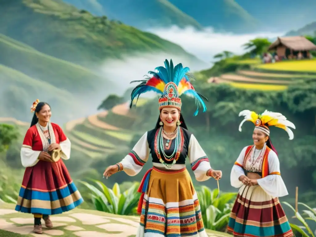 Riqueza cultural: Celebración Huasteca con danza tradicional, músicos, mujeres bordadas y hombres con tocados de plumas