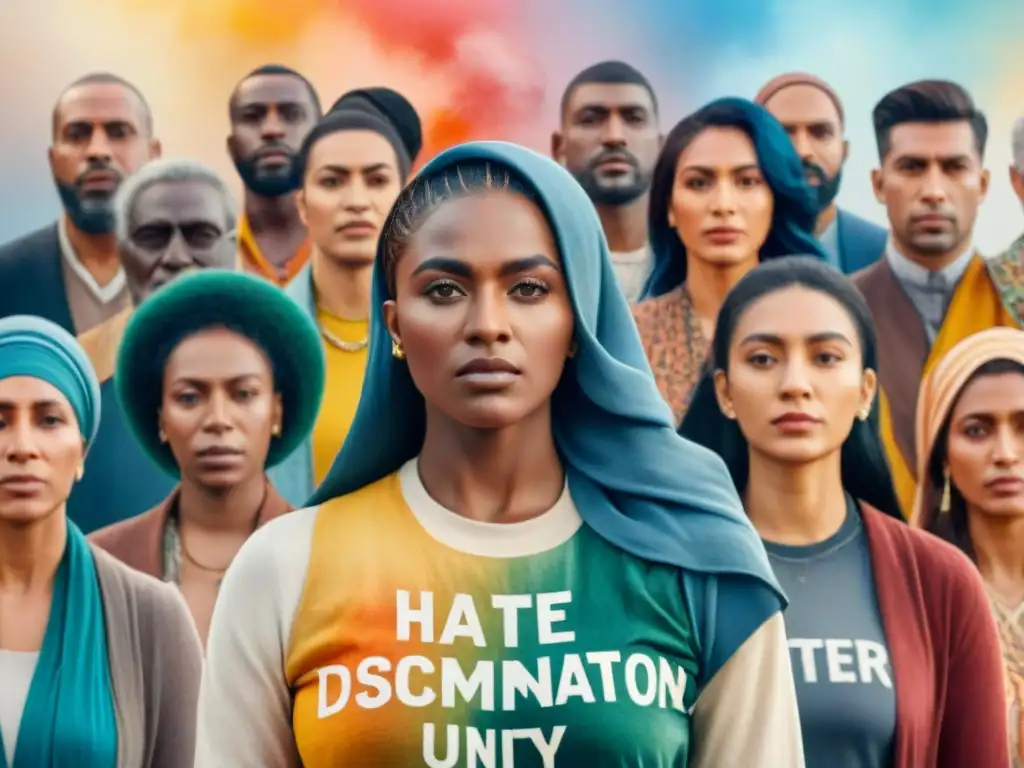 Unidos en diversidad: ilustración acuarela de solidaridad y esperanza Unidos en diversidad y esperanza: personas de diferentes etnias, religiones y géneros se unen en solidaridad