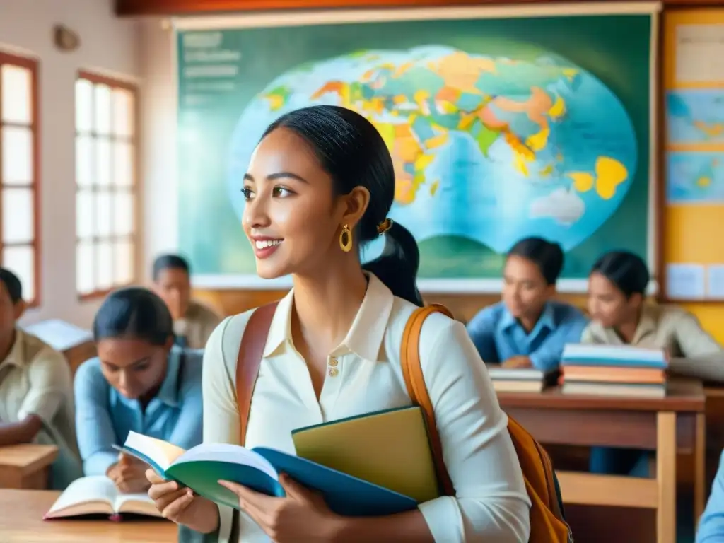 Un vibrante aula de idiomas con estudiantes dedicados explorando idiomas menos comunes