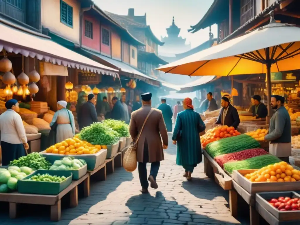 Mercado multicultural de comercio y diversidad cultural Vibrante escena de mercado con diversidad cultural y económica, influencia económica de los dialectos