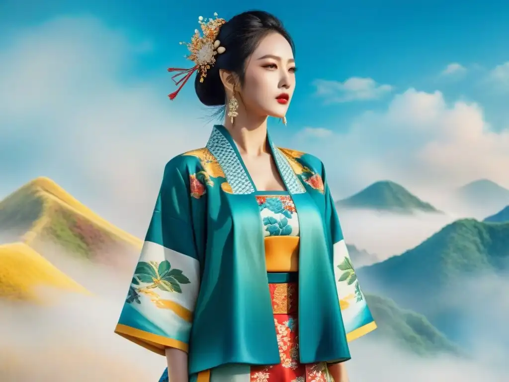 Fusión de moda japonesa y coreana: ilustración acuarela detallada Una vibrante fusión de moda japonesa y coreana en acuarela, mostrando influencias cruzadas entre ambos estilos