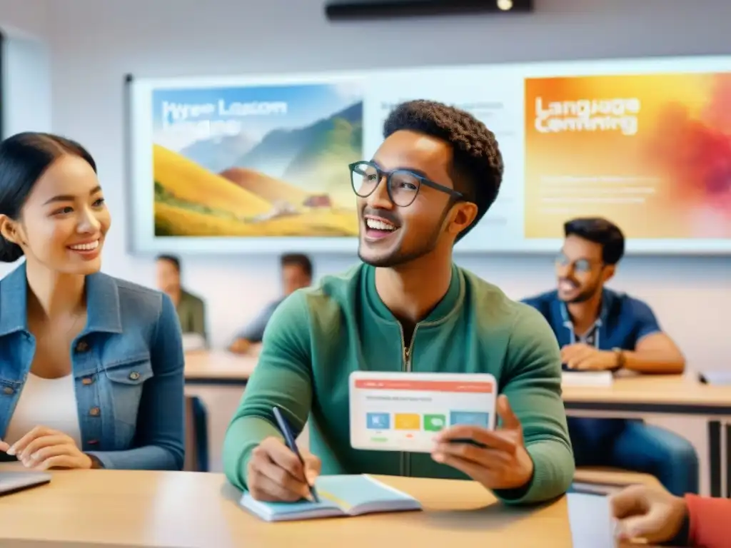 Vibrante sesión de idiomas con personalización educativa en idiomas