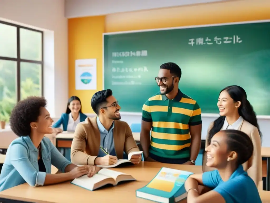 Un vibrante intercambio cultural en un aula llena de diversidad y alegría