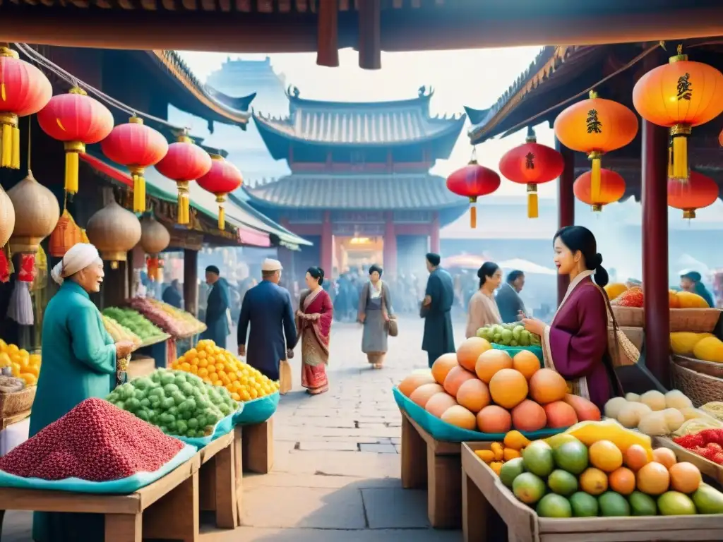 Un vibrante mercado asiático con colores y cultura