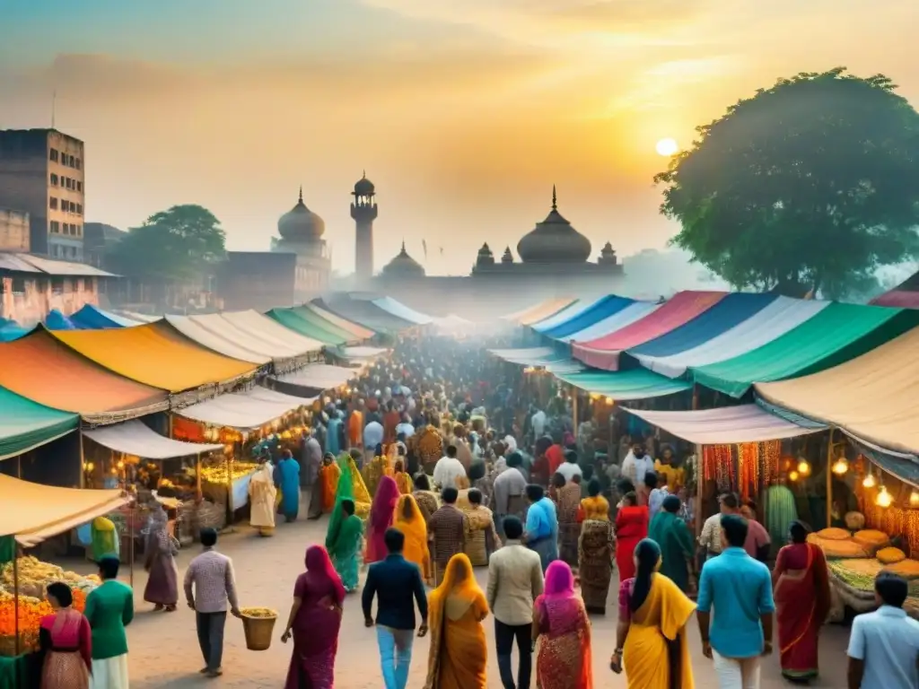 Un vibrante mercado en Dhaka durante el Festival de la Lengua Materna