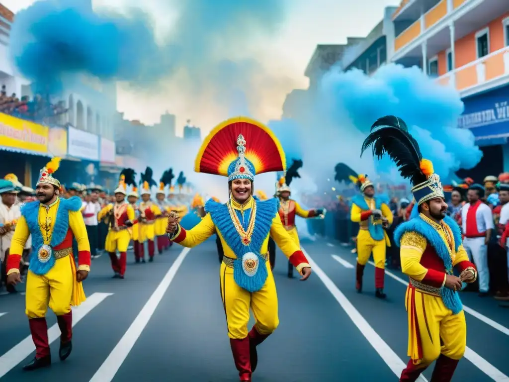 Vibrante pintura acuarela del Carnaval de Barranquilla en Colombia