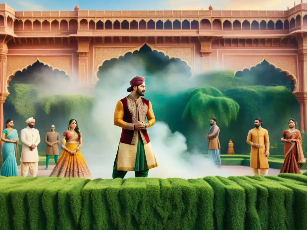 Vibrante set de cine indio: colores y detalles Un vibrante set de cine en la India, con colores y detalles tradicionales, actores y equipo en armonía