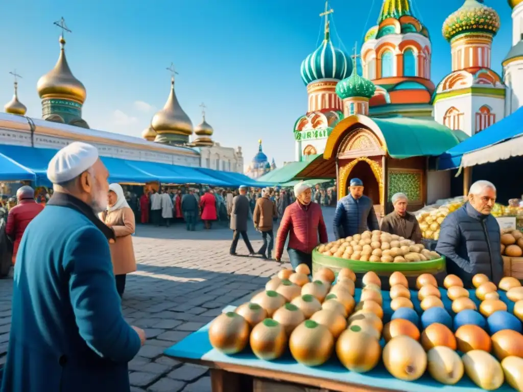 Descubre la vida en un mercado ruso con matryoshkas y cúpulas de catedral, aprende ruso fácilmente desde casa